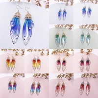 hot sales women fashion earrings butterfly wing gradient color rhinestone ear hook jewelry