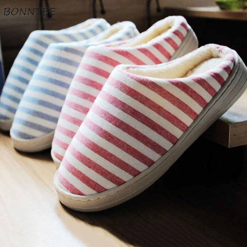 Зимние тапочки женские хлопковые толстые теплые домашние Нескользящие в полоску