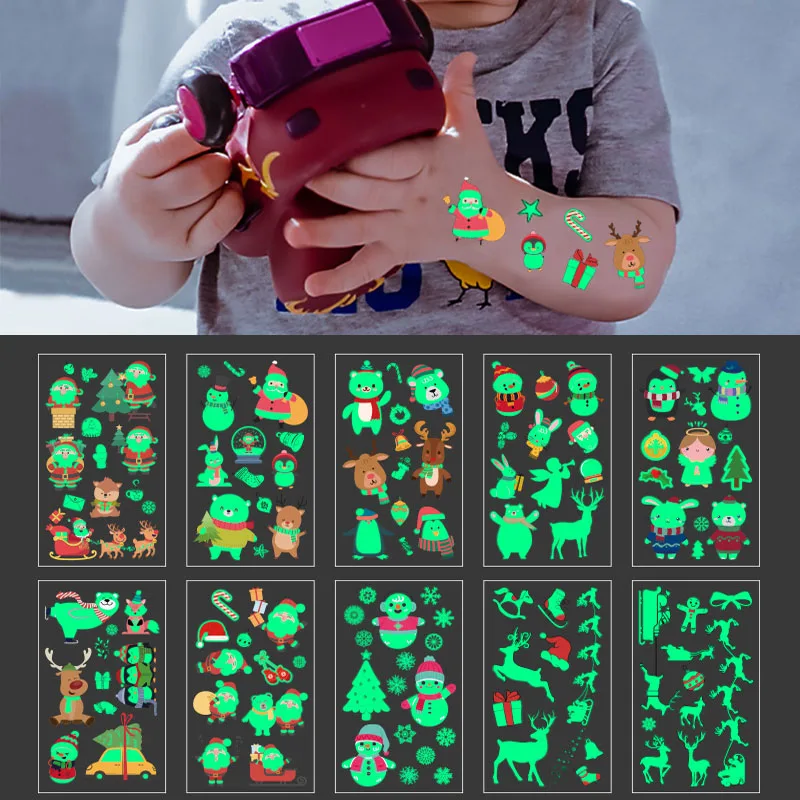 

5 шт., светящиеся водонепроницаемые наклейки-татуировки с Санта-Клаусом