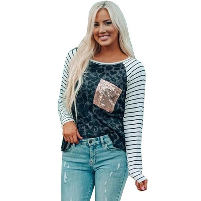 

Autumn Fashion Loose Casual Print Long-Sleeved stripe Round Neck ladies Shirts Feminino Top Feminino Top LC2511388