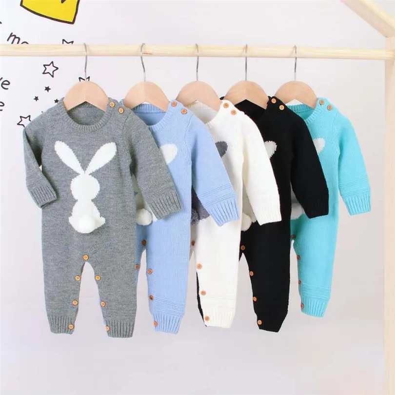 Knitted Baby Romper Girl Autumn Winter Newborn Baby Clothes Rabbit Animal Cotton Baby Boy Romper Infant Baby Jumpsuit For Boy