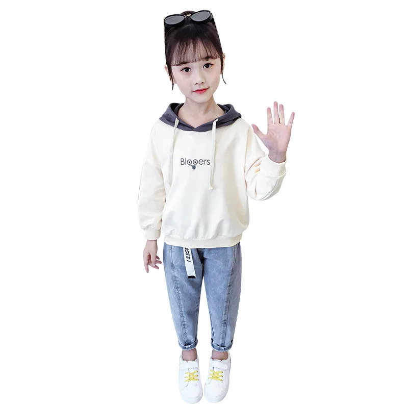 Jean Hooded Spring Summer Children's Clothes Set Baby Girls Sweatshirts+ Pants 2pcs/Set Kids Costume Teenage Girl Clothing High