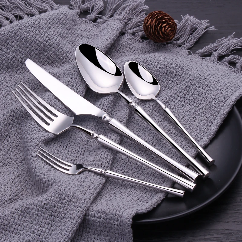 

KuBac Hommi 24Pcs 30Pcs Shiny Dinnerware Set 18/10 Stainless Steel Mirror Silver Cutlery Set Tableware Set Drop Shipping