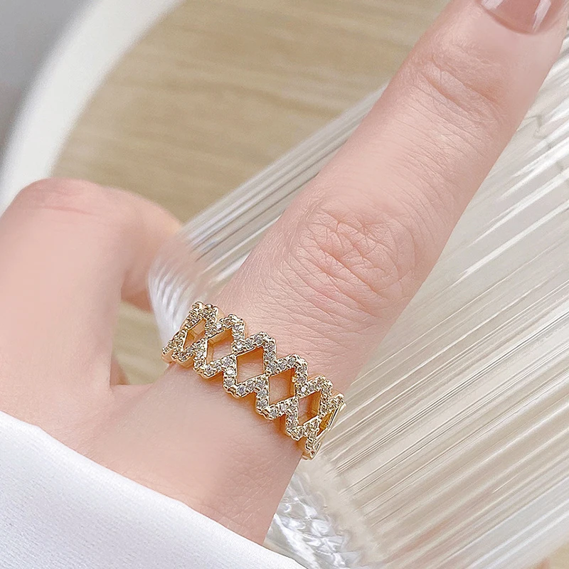 

Exquisite 14k Real Gold Designed Ellipses and Waves Rings for Women Top Designer Adjustable Open Micro Inlay Zircon Girl's Gift