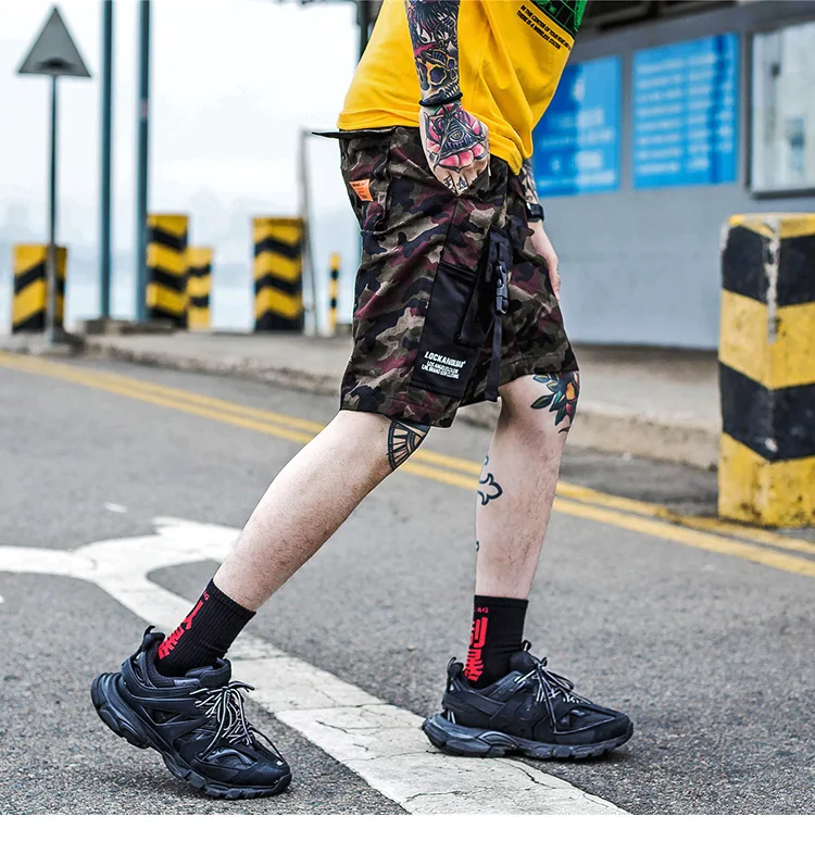 Лето, Харадзюку, шорты-карго с карманами, цветные блоки, мужские, хип-хоп, короткие джоггеры, уличная одежда, тактические, военные, мешковатые, короткие, хипстерские