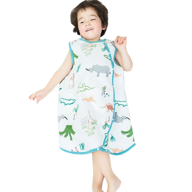 

Cute Cartoon Print Summer Baby Vest Sleeping Bag Anti-Kick Double Muslin Infant Q1FE