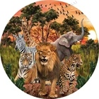 Для вечеринки в стиле сафари круглый фон Лев Джунгли пастбища закат фон для фотосъемки с изображением круглое покрытие детских празднований дня рождения Фотофон обои