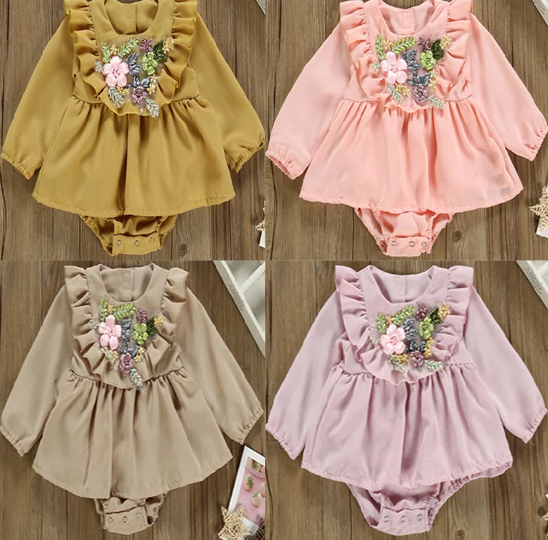 

Комбинезоны с длинным рукавом и цветочной вышивкой для новорожденных девочек 3-18 месяцев