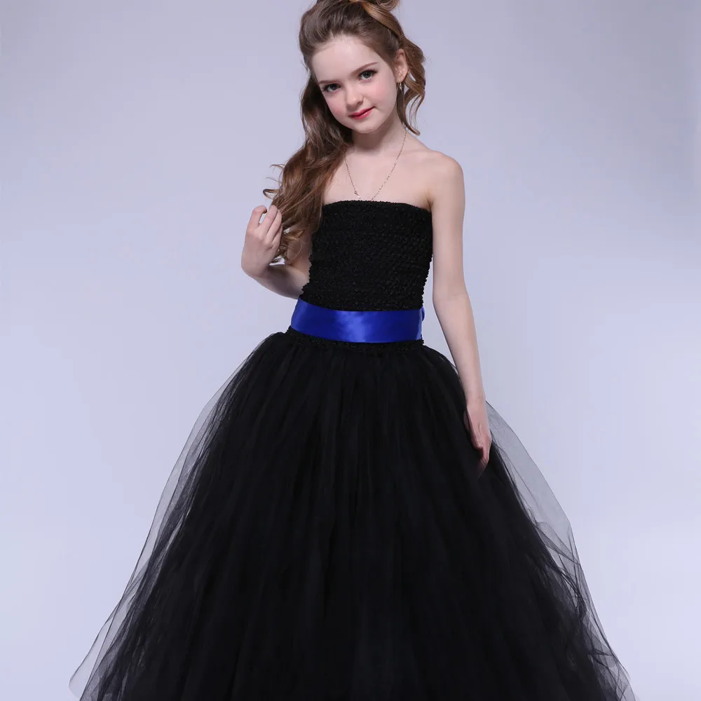 Платье из тюля с цветочным узором для девочек Черное платье малышей и детей