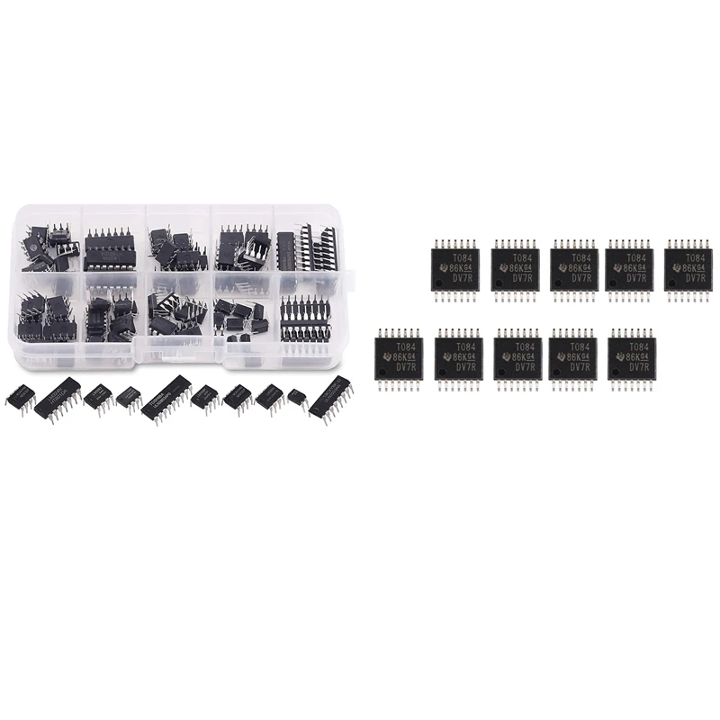 

10Pcs TL084CPWR TSSOP-14 Four High Slew Rate Chip With 85Pcs 10 Types Integrated Circuit Chip Assortment Kit
