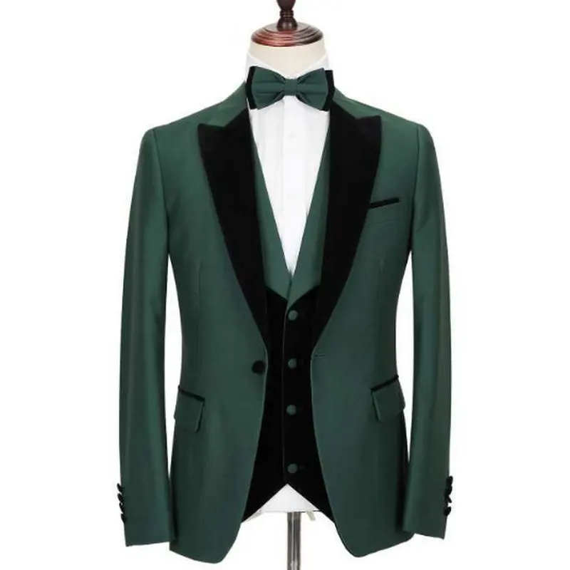 

2020 New Fashion Green Men's Suit Custom Made Formal Groom Suit Wedding Slim Fit Dress Groom Tuxedo For Men (Coat+Vest+pants)