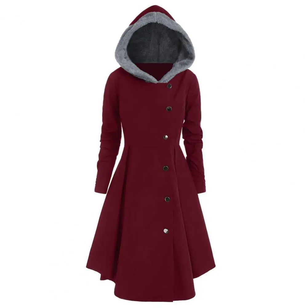 

Large Hem Women Coat Single Breasted Autumn Winter Asymmetric Hooded Long Drap Elegant Coat Outerwear Trench Coat Black