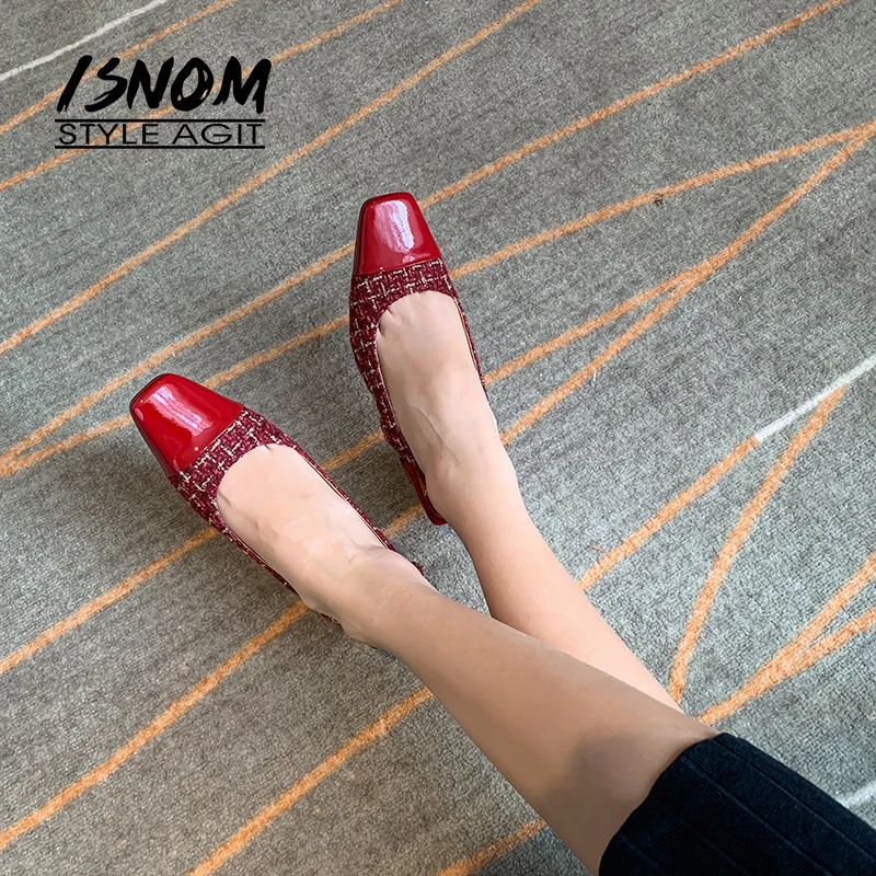 ISNOM/новая ткань в клеточку женские туфли лодочки на высоком каблуке коллекция 2018
