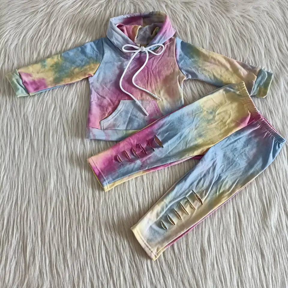 

2021 New Baby Girls Clothes Set Hooded Sweatshirt Rainbow Color Kids Wear Sweatsuit