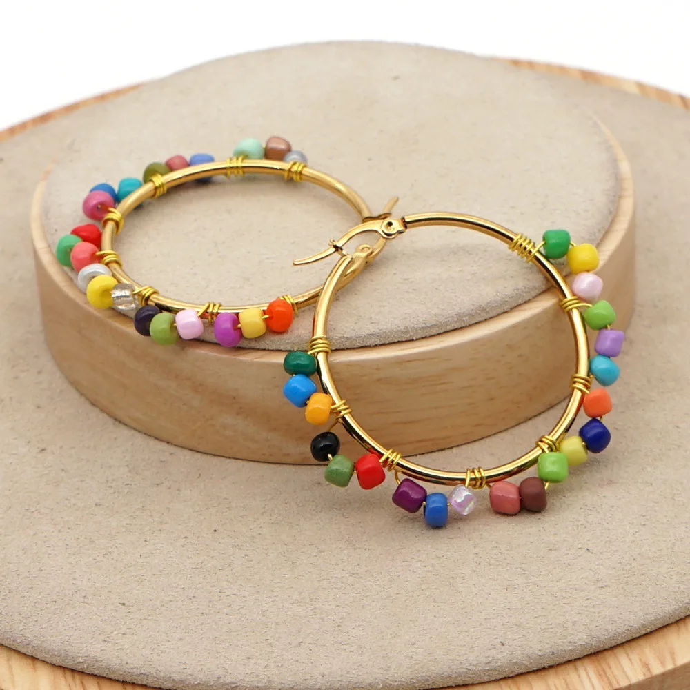 

2021 Rainbow Earrings For Women Gold Plated Bohemian Style Fine Women's Circle Round Earrings Jewelry