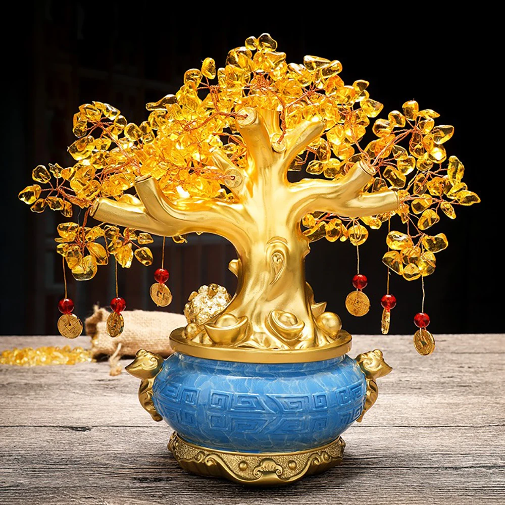 

Lucky Money Tree Chinese Gold Ingot Crystal Fortune Tree Ornament Wealth Ornament Home Office Table Decoration Tabletop Crafts