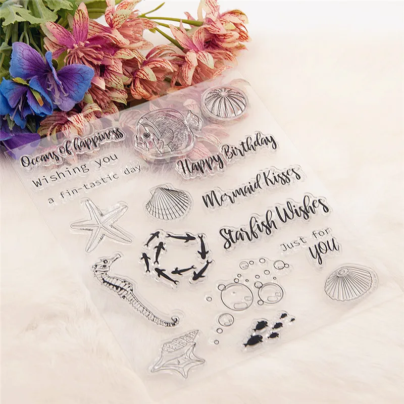 

Подводный мир прозрачные штампы прозрачная печать 13,5x15,5 см Силиконовая печать ТПР Хэллоуин роликовые штампы скрапбукинга и открыток «сдел...