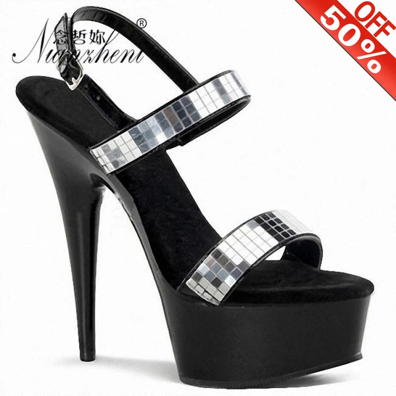 

The Transparent Crystal 15cm High Heel Sandals Waterproof Platform Heels Sexy Nightclub Colourful Sequins Clear Dance Shoes