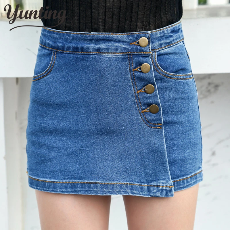 

Denim Skirt High Waist A-line Mini Skirts Women 2021 Summer New Arrivals Single Button Pockets Blue Jean Skirt Style Saia Jeans