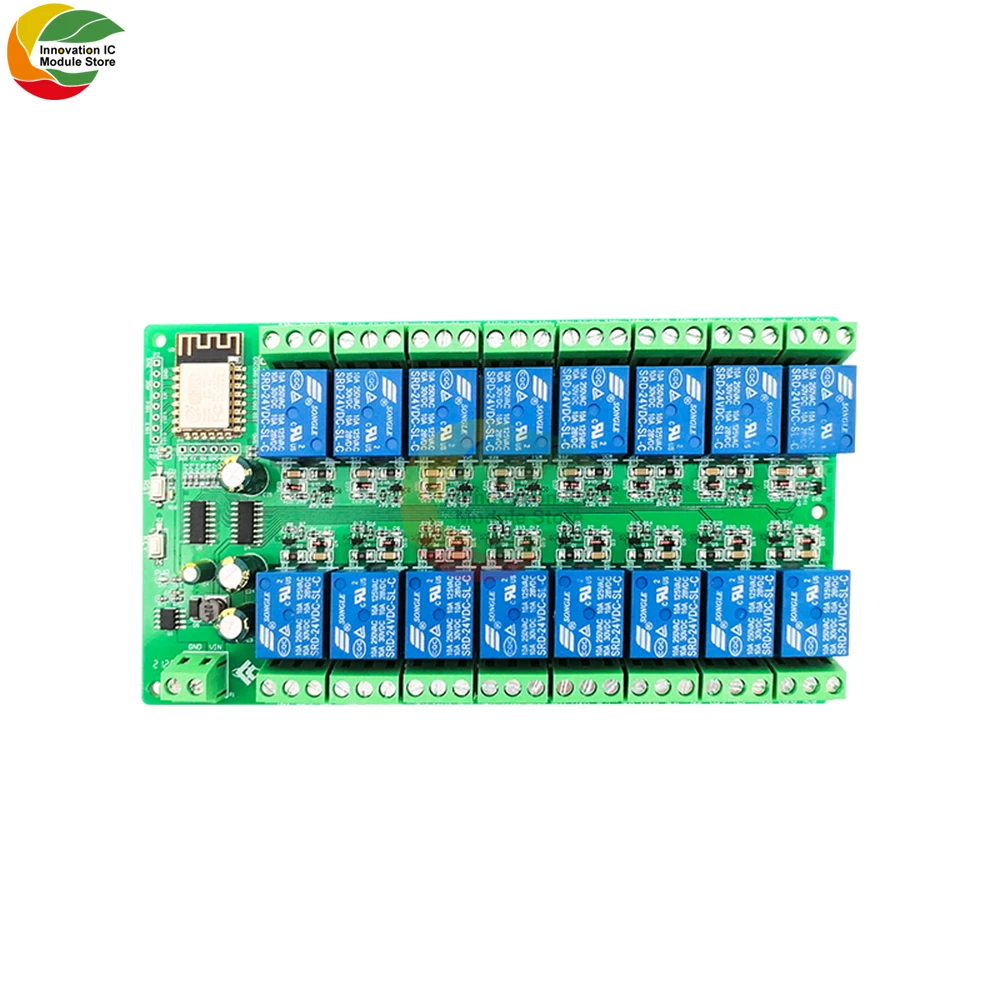 

Релейный модуль ESP8266 с Wi-Fi, 16 способами управления, плата разработки, модуль постоянного тока 5 В, 12 В, 24 В, встроенный релейный переключатель м...