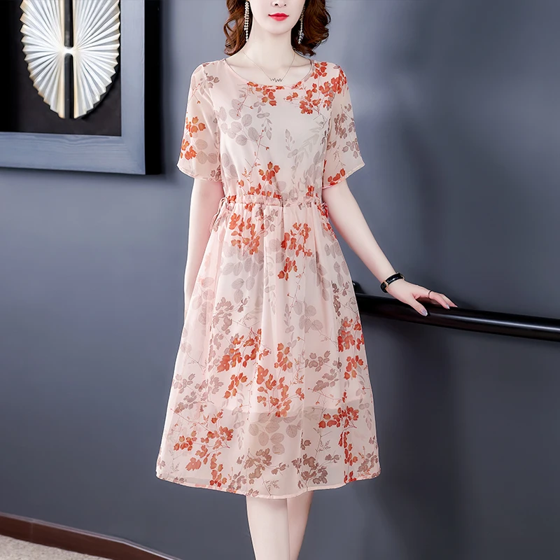 Женское Повседневное платье на завязках Элегантное Шелковое Платье с круглым