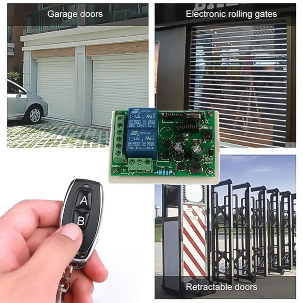 

Universal Wireless Remote Control Switch AC 85-250V Controls Remote Garage Relay Module And 2CH Door Receiver Gate V5G3