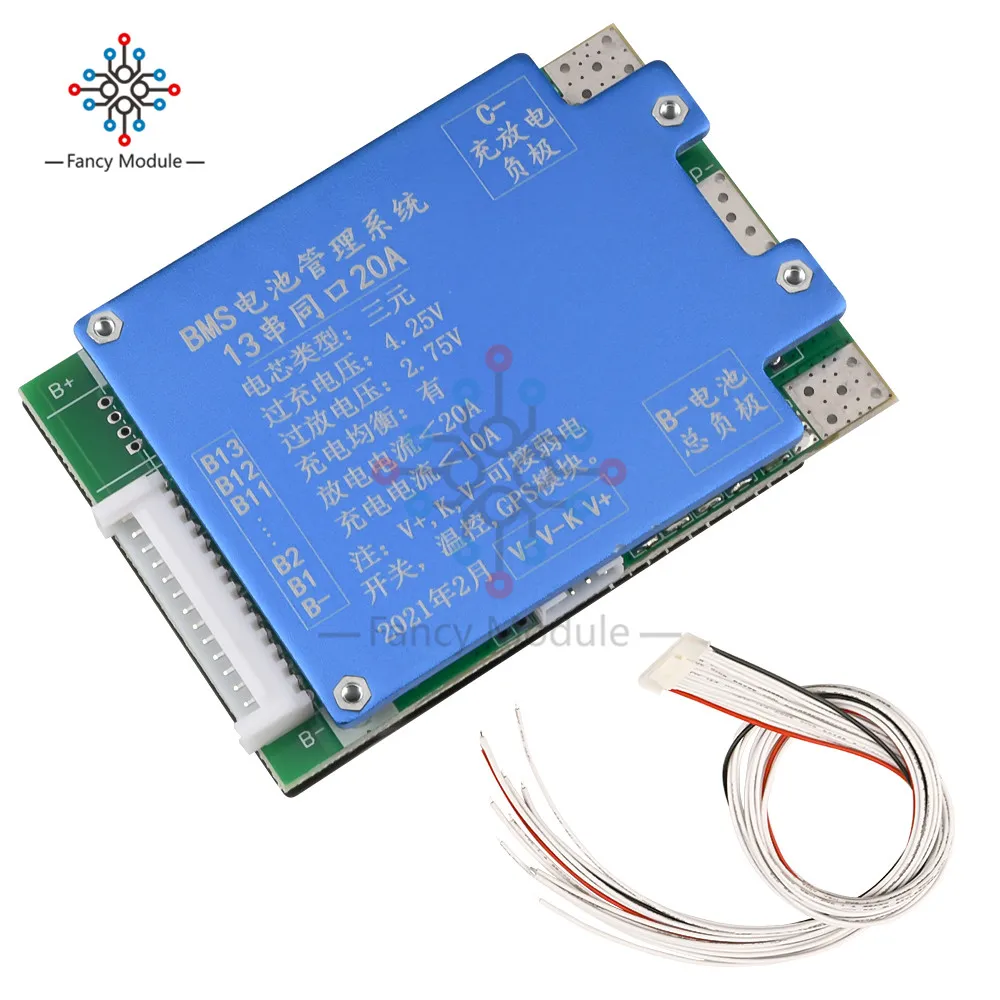 Защитная плата BMS 13S 48 В 20 А/40 А для литиевой батареи балансировочная PCB общий порт