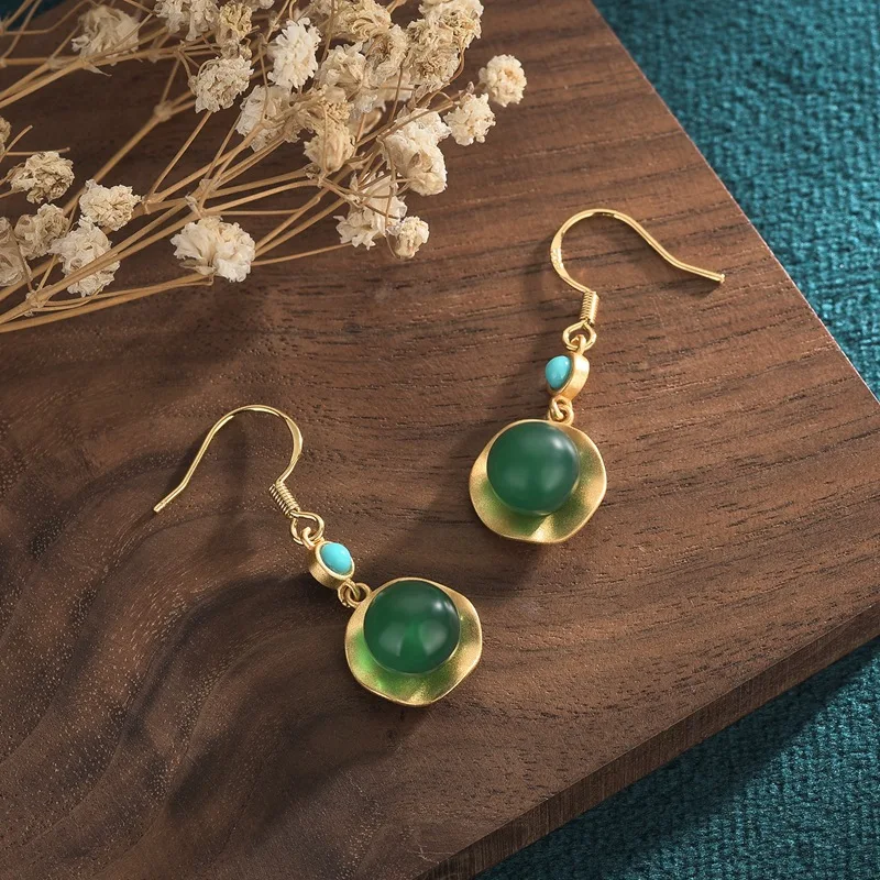

Romantic Vintage Round Long Dangle Earrings for Women Chinese Fashion Green Jewelry Wholesale Statement Earrings Cute Pendientes
