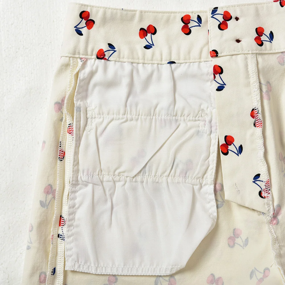 

Women Denim Shorts Zipper Cherry Printing Pockets Sweet Summer New Lady Casual Jeans