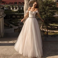 thinyfull elegant a line off shoulder long wedding dresses sleeveless sliver appliques bridal gowns princess country bride dress