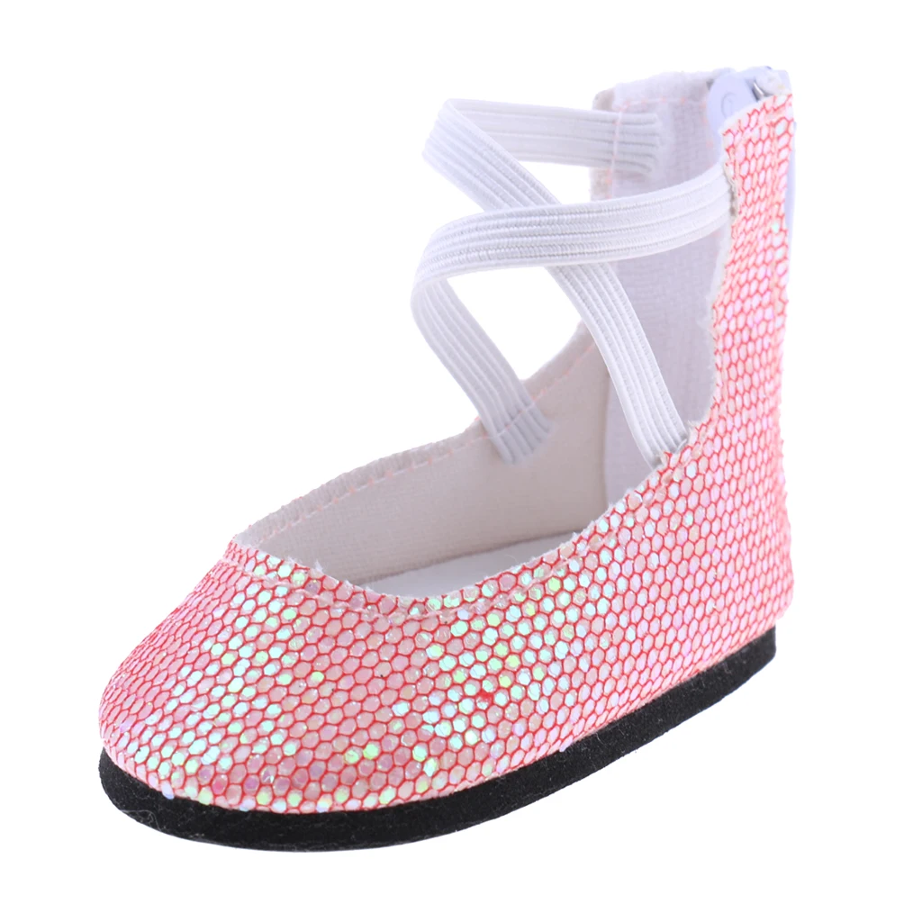 

1 Pair Fashion Pink Sequins Party Dance Shoes for 18'' AG American Doll Doll
