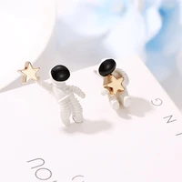 japan korea unique cute design starry sky space star asymmetrical astronaut small stud earrings for women girl gift