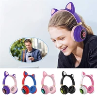 2021 new t23 led cute cat ears headphones bluetooth 5 0 wireless headset with mic stereo music earbud earphone for kids