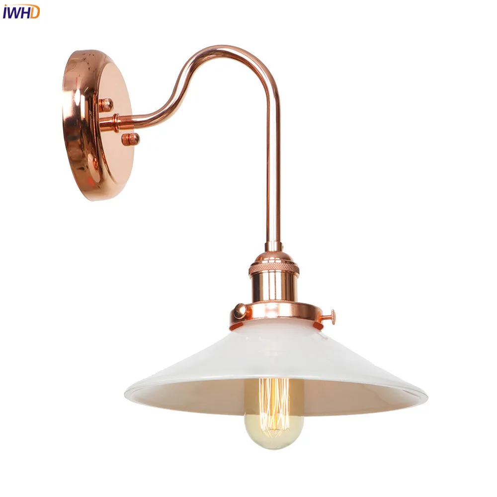 

IWHD Creative Glass Umbrella LED Wall Lamp Iron Rose Golden Nordic Wall Lights With Switch Creative Mirror Light Retro Fixtures