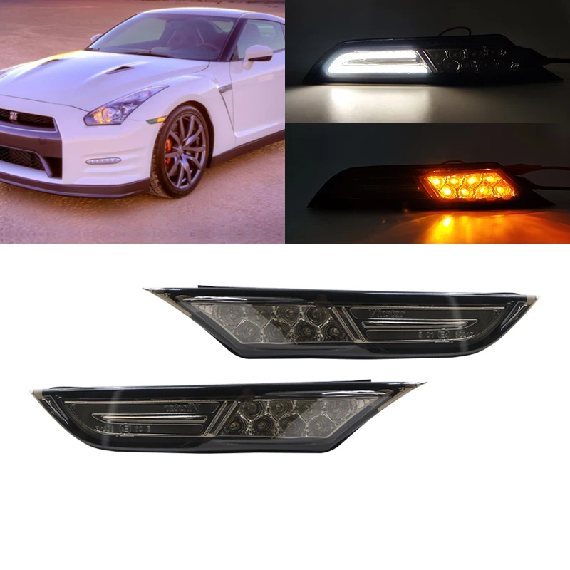 Дымчатый объектив для Nissan GTR R35 2007 2017 светодиодный боковой габаритный фонарь DRL