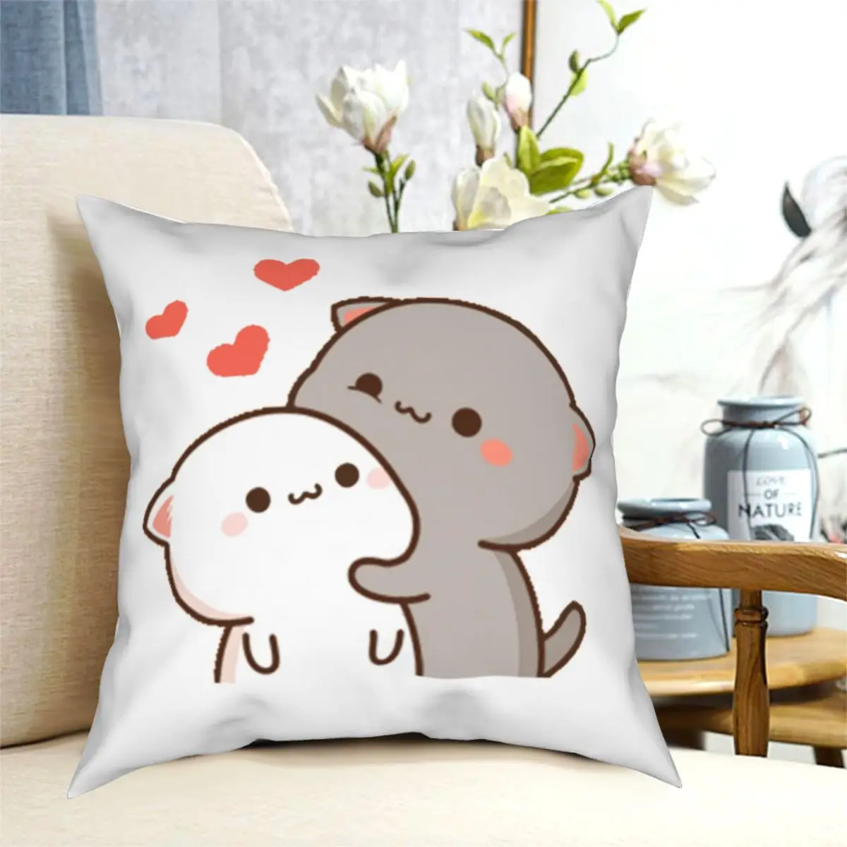 

Cute Cat Peach Goma Pillowcase Soft Polyester Cushion Cover Decoration Pillow Case Cover Home Wholesale 40*40cm
