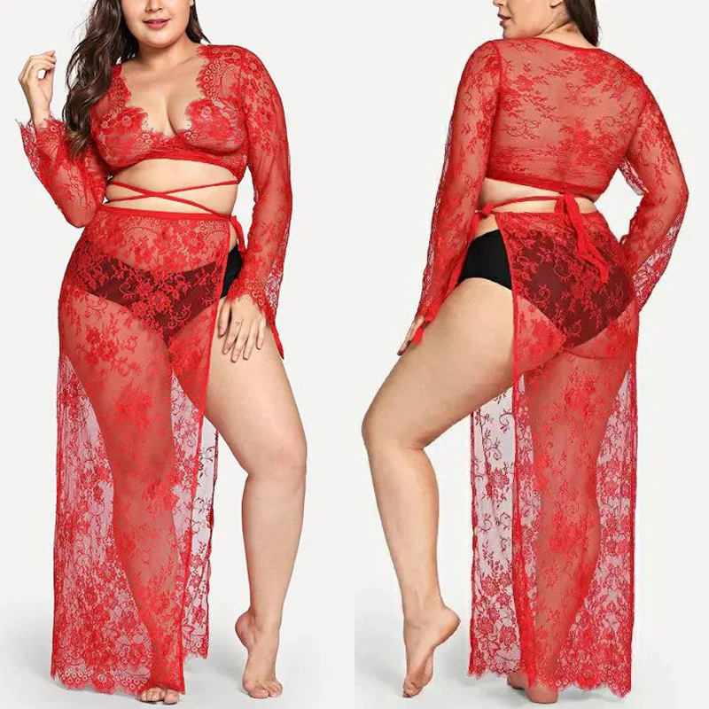 Long Sleepshirts Fashion Gowns Lace Sexy Sleepwear Lingerie Plus Size Nightgown Night Dress Womens Clothing Big size For Sex | Женская