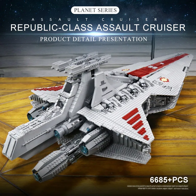 Mould King 21005 Звездные игрушки UCS Venator Республиканский Атакующий Крейсер Крейсер Нарушитель Набор MOC-0694 Сборочные блоки Кирпич Дети Рождественские подарки в.