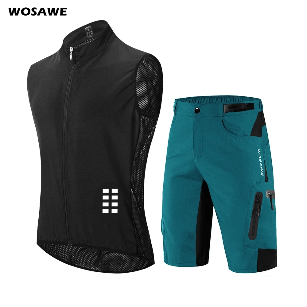 WOSAWE Мужская одежда для велоспорта короткий комплект жилет MTB велосипед шорты