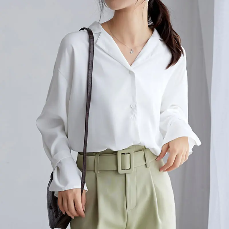 

Spring Autumn White Blouse Long Sleeve Vintage Blouse V-neck Women Tops and Blouses Solid Office Shirt Lady Blouse Shirt Blusas