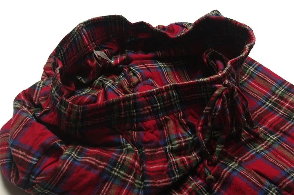 Men's pajamas Spring and Autumn trousers Cotton brushed plaid lounge wear sleep bottoms sleepwear pants