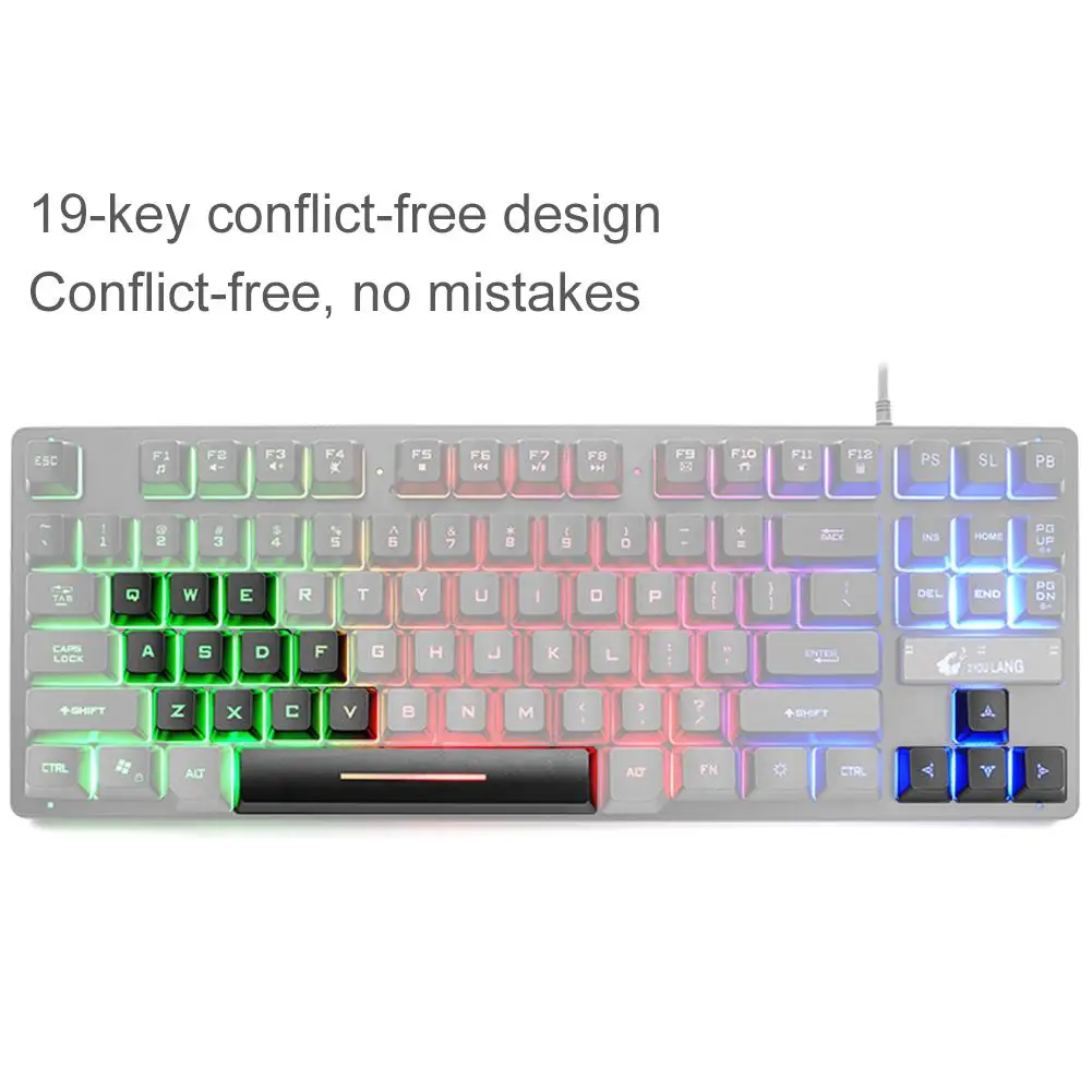 Игровая механическая клавиатура K16 87 клавиш Радужная Подсветка клавиатуры 19 ключ Без столкновений и 12 мультимедийных клавиш для компьютера/ноутбука/настольного
