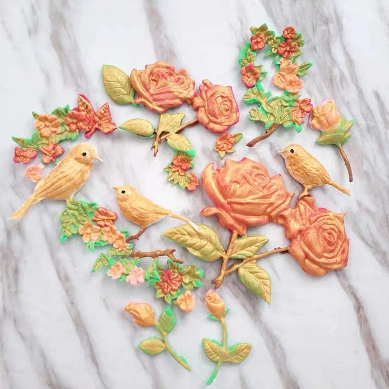 Rose Flower Stems Birds Silicone Fondant Mold Baking Chocolate Cake Decorating Tool Temperature Resistance | Дом и сад