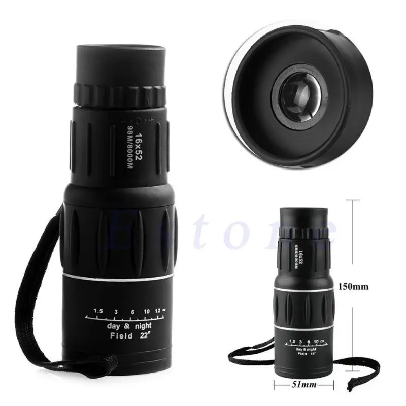 Дневной и ночной оптический монокуляр 16x52 HD Vision для охоты кемпинга пешего туризма