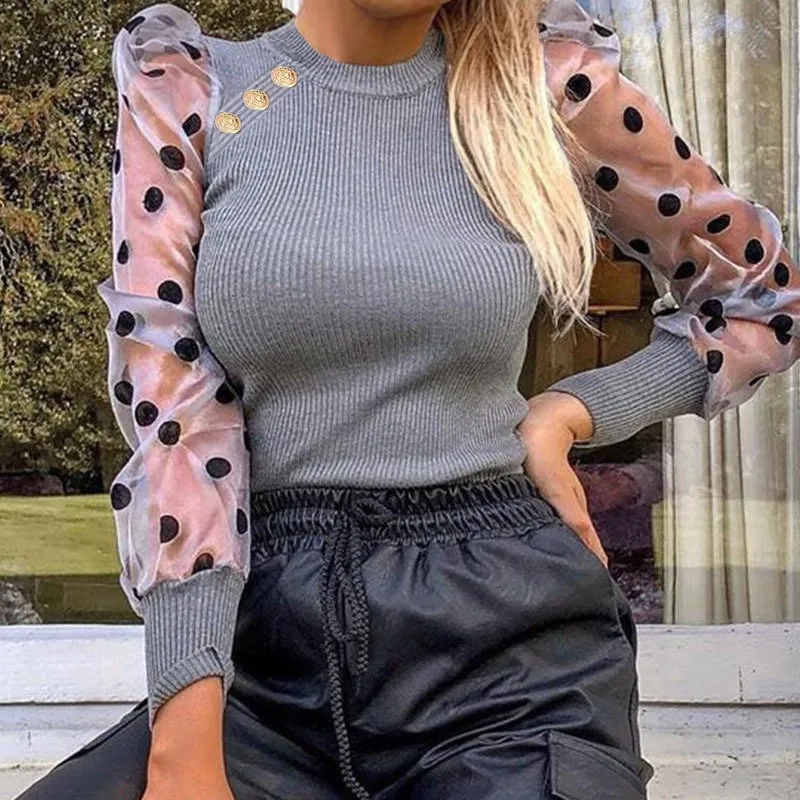 Женский трикотажный свитер с длинным рукавом и круглым вырезом | Женская одежда