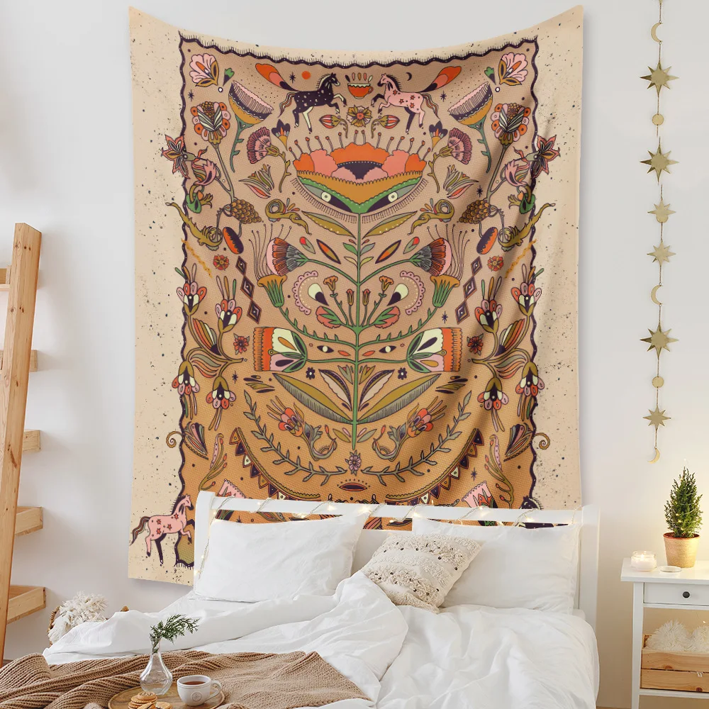 

Bohemian Trippy Tapestry Wall Hanging Hippie Floral Mandala India Wall Tapestry Abstract Art Carpet Boho Decor Sofa Blanket Yoga