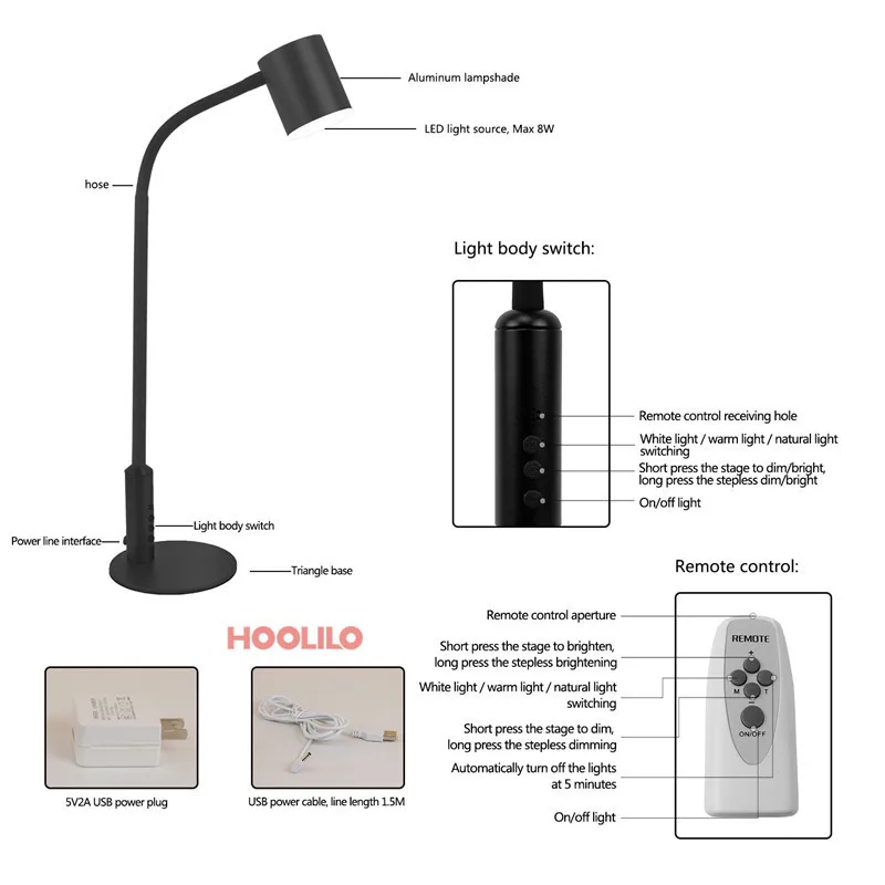 Светодиодная настольная лампа офисная 5 v/2A Usb Порты и разъёмы Дистанционное