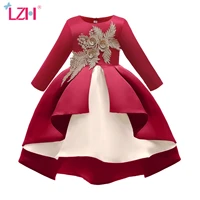 lzh girls dresses 2021 autumn winter new childrens clothing embroidered red long sleeve princess dresses new year party dress