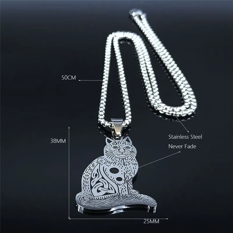 

2021 Fashion Cat Stainless Steel Chain Necklace Women Silver Color Statement Necklace Jewelry collar acero inoxidable N891S02