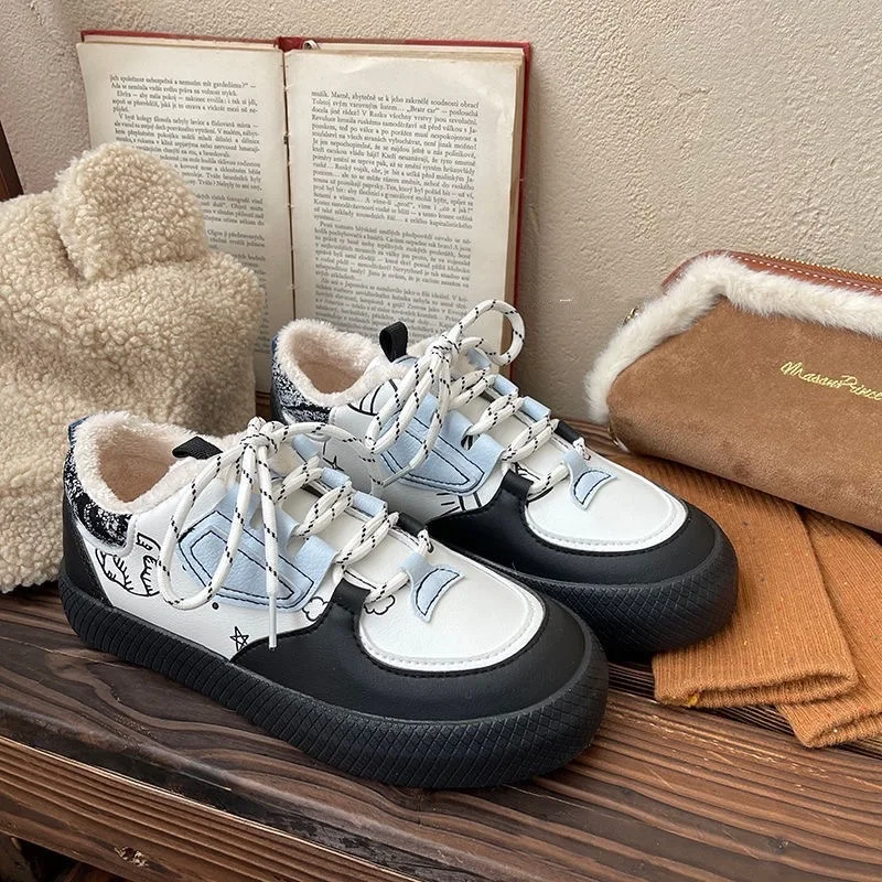 

Trend Designer 2021 New Women Winter Plus Velvet Warm Little White Shoes Female Student Non-slip Platform Casual Tennis Sneakers